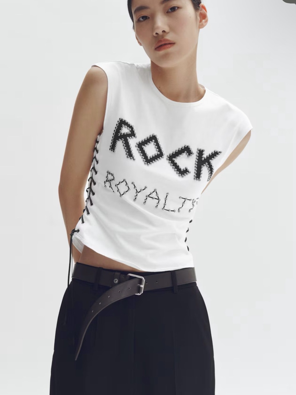 Stella McCartney White 'Rock Royalty' Lace-Up Muscle Tee